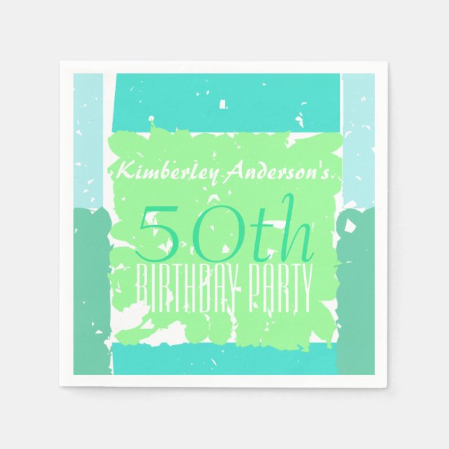 Aqua Mint Green Colours 50th birthday paper napkin (Front)