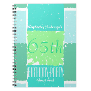 Aqua Mint Green Colours 65th birthday Guest Book