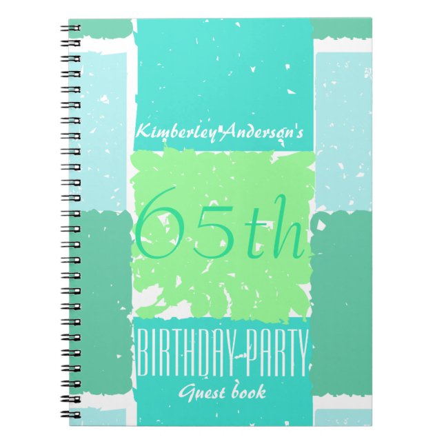 Aqua Mint Green Colours 65th birthday Guest Book (Front)