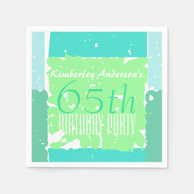 Aqua Mint Green Colours 65th birthday paper napkin (Front)