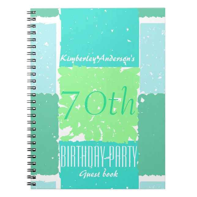 Aqua Mint Green Colours 70th birthday Guest Book (Front)