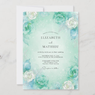 Aqua Mint Petals Wedding Invitation