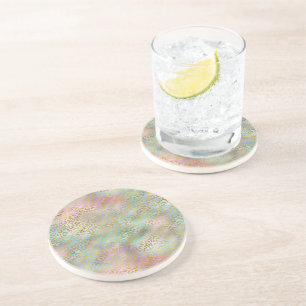 Aqua Mint Pink Gold Glam Leopard Print             Coaster