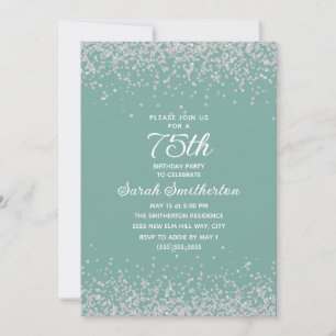 Aqua Mint Silver Diamond Glitter 75th Birthday Invitation