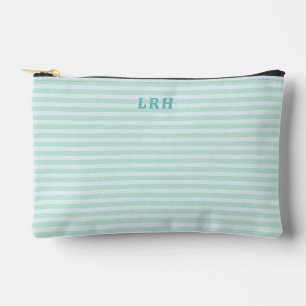 Aqua Mint Stripe Vintage Tiny Initials Monogram Accessory Pouch