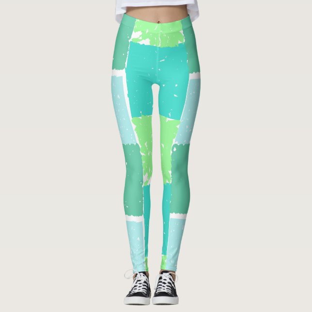 Aqua Mint Trendy Colours Faux-Batik Leggings (Front)