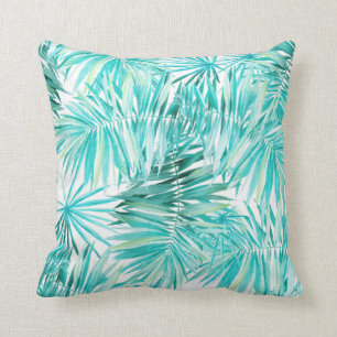 Aqua Mint Tropical Palm Leaves Cushion