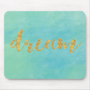 Aqua Mint Watercolor Gold Dream Mouse Pad
