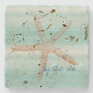 Aqua Mint White Beach Vibes Starfish Stone Coaster