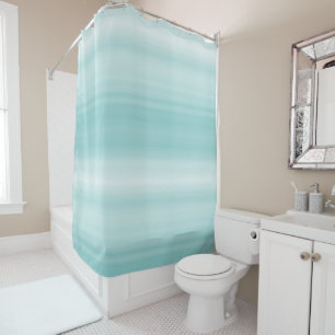 Aqua Mint White Beach Vibes Stripes Shower Curtain
