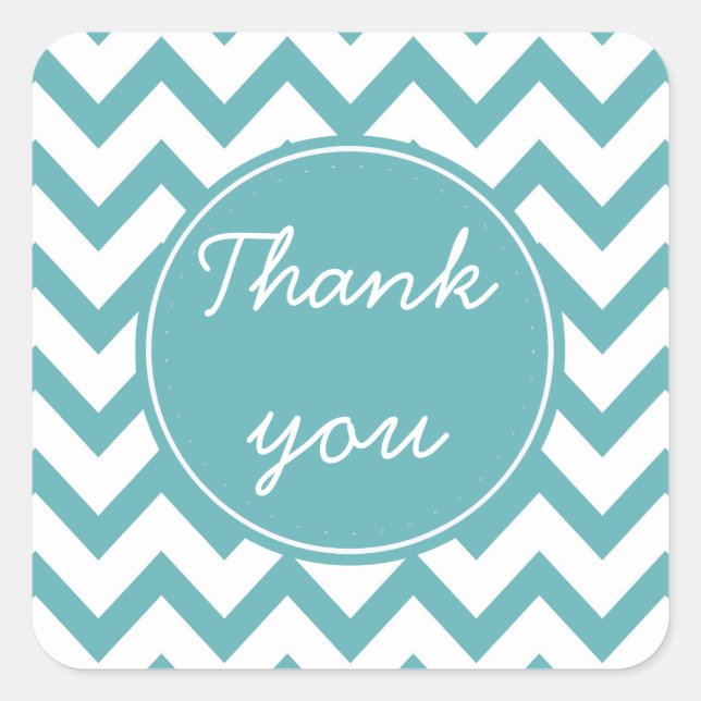 Aqua Mint White Chevron Square Sticker (Front)