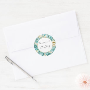 Aqua Mint White Floral Wedding Classic Round Sticker