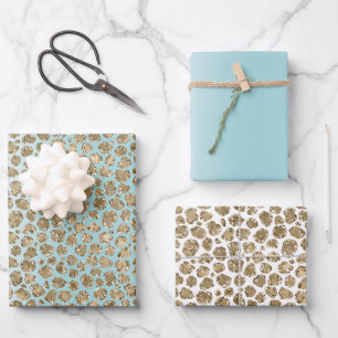 Aqua Mint White Gold Glitter Leopard Wrapping Paper Sheet