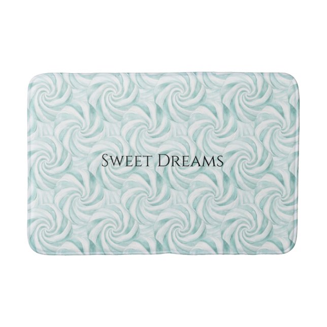 Aqua Mint White Swirls Bath Mat (Front)