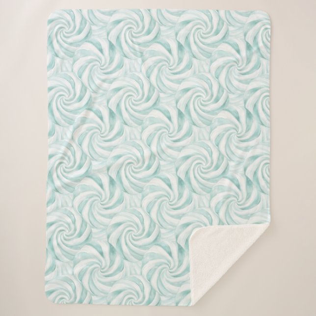 Aqua Mint White Swirls Christmas Sherpa Blanket (Front)