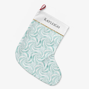 Aqua Mint White Swirls   Large Christmas Stocking