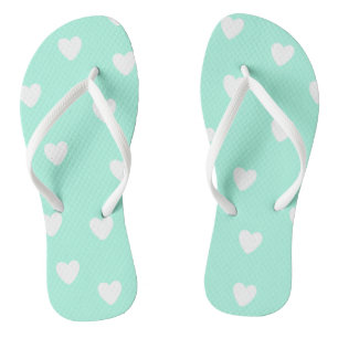 Aqua Mint with Cute White Hearts Pattern Thongs