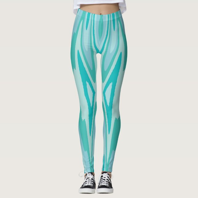 Aqua Mirage Leggings – Fluid Wave Pattern in Teal  (Front)