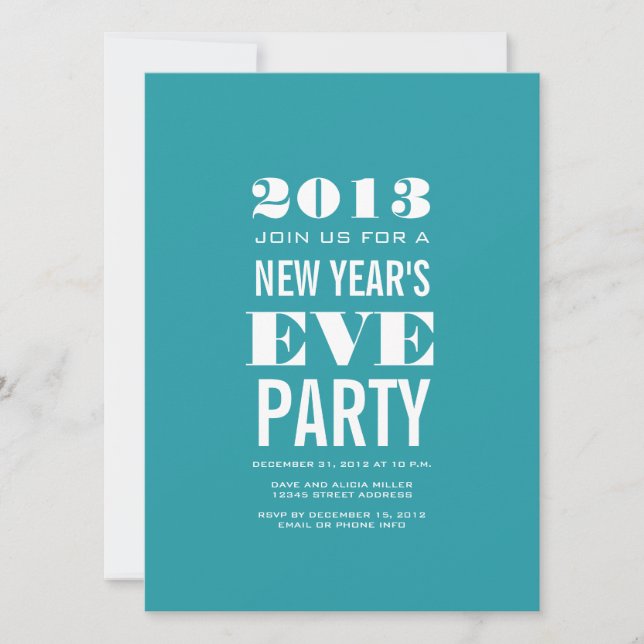 Aqua Modern 2013 New Year's Eve Party Invitation (Front)