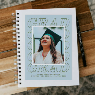 Aqua Modern Grad Typography Graduation Photo Card