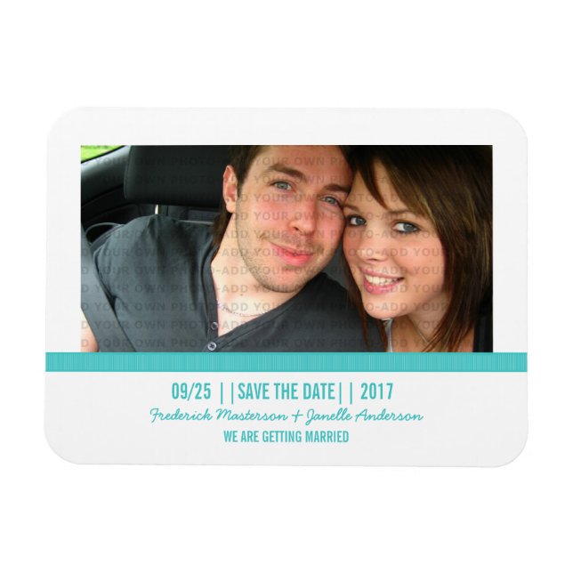 Aqua Modern Photo Save the Date Magnet (Horizontal)