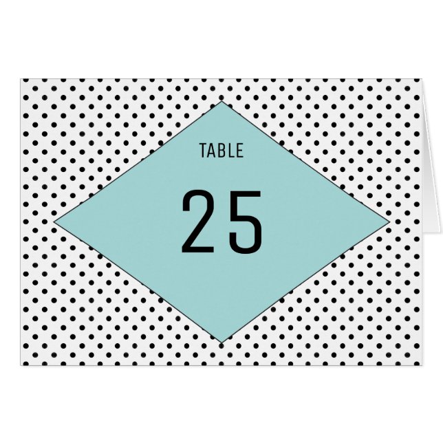 Aqua Modern Polka Dots Table Number (Front Horizontal)