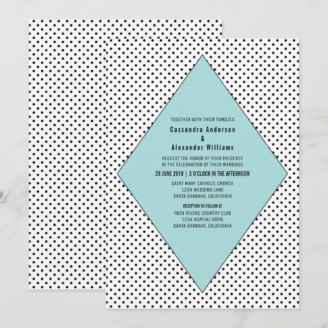 Aqua Modern Polka Dots Wedding Invite (Front/Back)