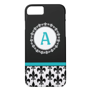 Aqua Monogram Fleur de Lis iPhone 5 Case