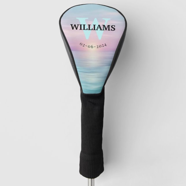 Aqua Monogram Initial and Name Personalised Golf H Head Cover (Front)
