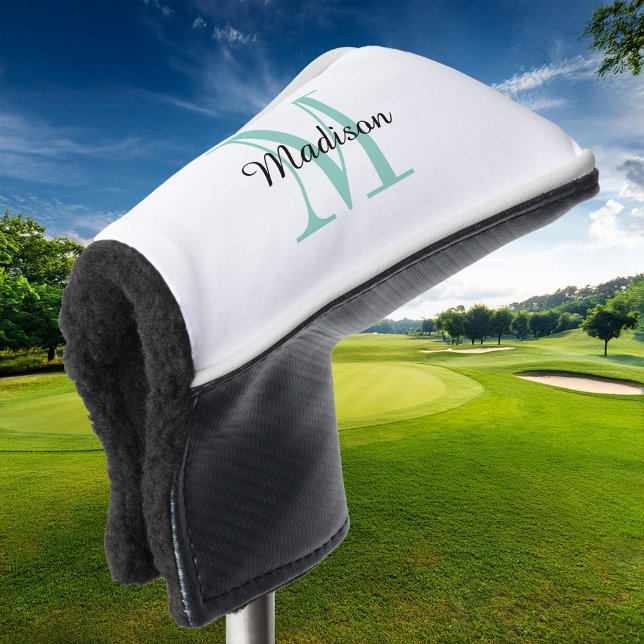 Aqua Monogram Initial and Name Personalised Golf Head Cover (Creator Uploaded)