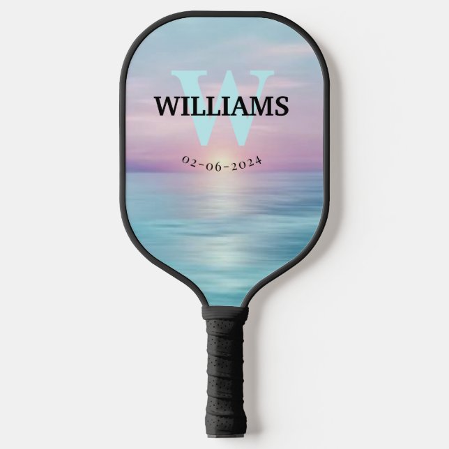 Aqua Monogram Initial and Name Personalised  Pickleball Paddle (Front)
