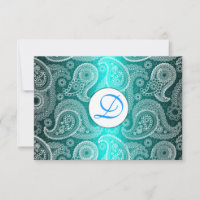 Aqua Monogram Lace India Wedding Invitation RSVP