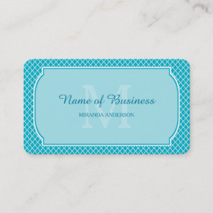 Aqua Monogram Lattice Border Business Card