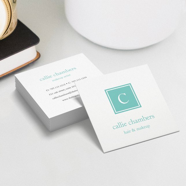 Aqua Monogram Square Business Card (Creator Uploaded)