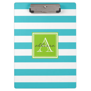 Aqua Monogrammed Awning Stripe Clipboard