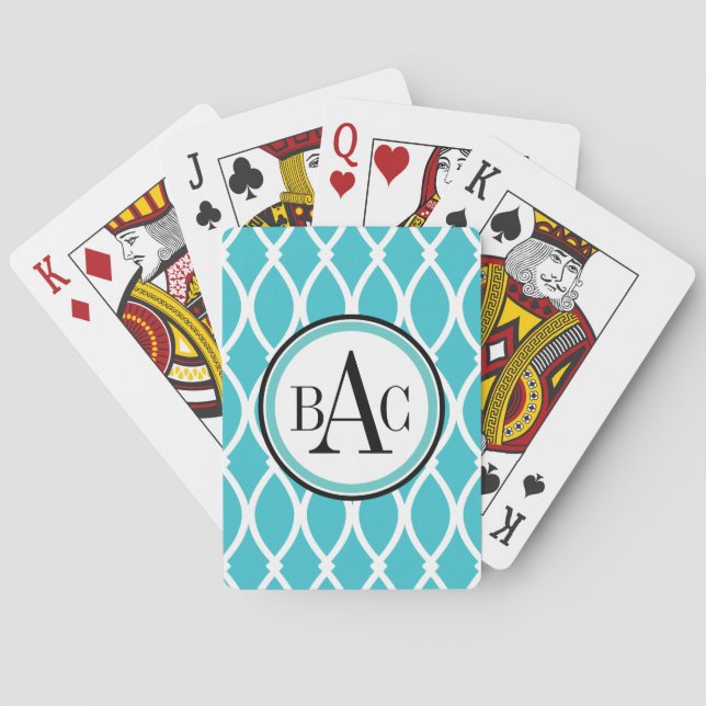 Aqua Monogrammed Barcelona Print Playing Cards (Back)