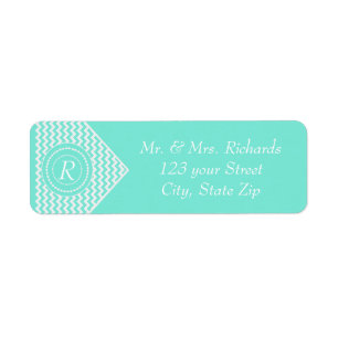 Aqua Monogrammed Chevron Return Address Label