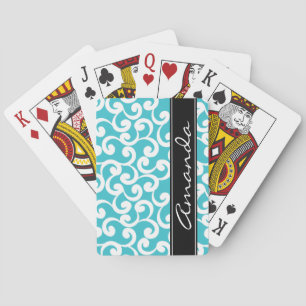 Aqua Monogrammed Elements Print Playing Cards