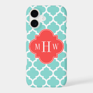 Aqua Moroccan #5 Coral Red 3 Initial Monogram