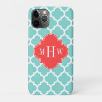 Aqua Moroccan #5 Coral Red 3 Initial Monogram