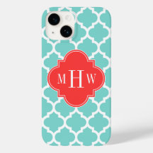 Aqua Moroccan #5 Coral Red 3 Initial Monogram