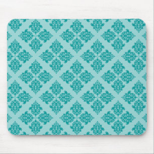 Aqua Moroccan Damask Mouse Pad