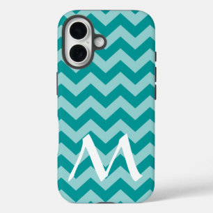 Aqua Moroccan Moods Chevrons with Monogram iPhone 16 Case