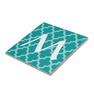 Aqua Moroccan Moods Quatrefoil with Initial Tile