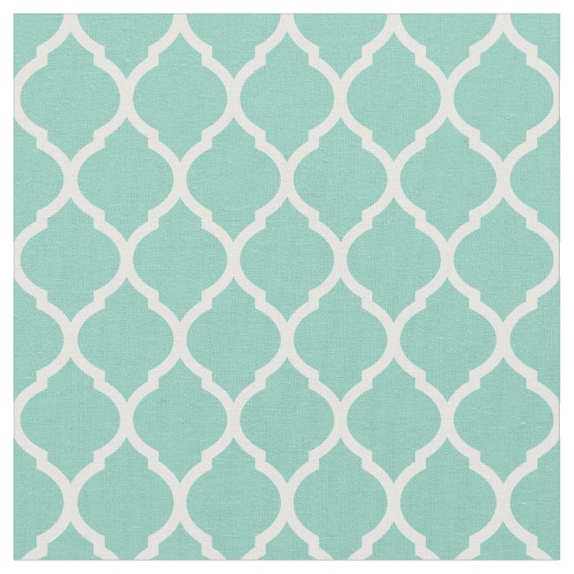 Aqua Moroccan Quatrefoil Fabric (Close Up)