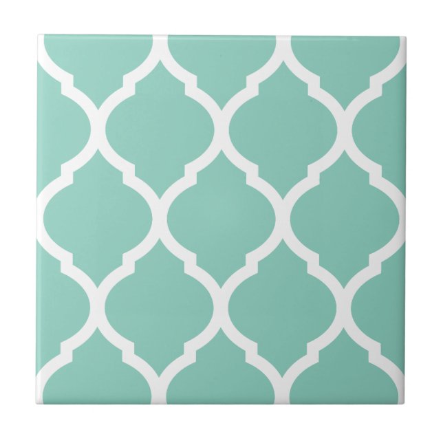 Aqua Moroccan Quatrefoil Patterned Ceramic Tile (Front)