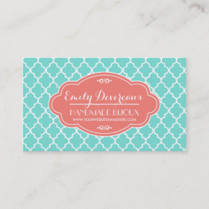 Aqua Moroccan Tiles Lattice Personalised Business Card