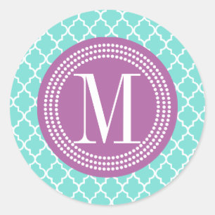 Aqua Moroccan Tiles Lattice Personalised Classic Round Sticker