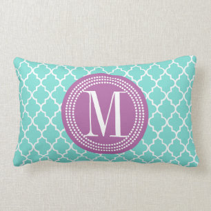 Aqua Moroccan Tiles Lattice Personalised Lumbar Cushion