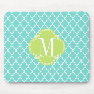Aqua Moroccan Tiles Lattice Personalised Mouse Pad